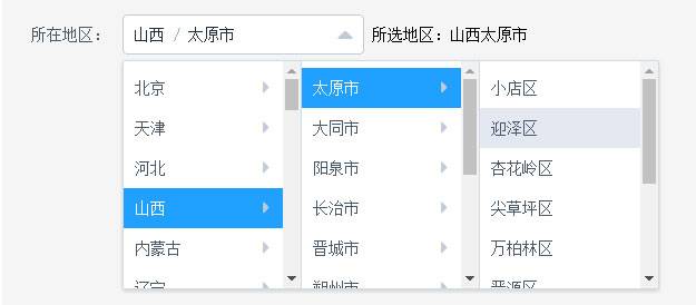 element-ui省市县三级联动菜单代码插图