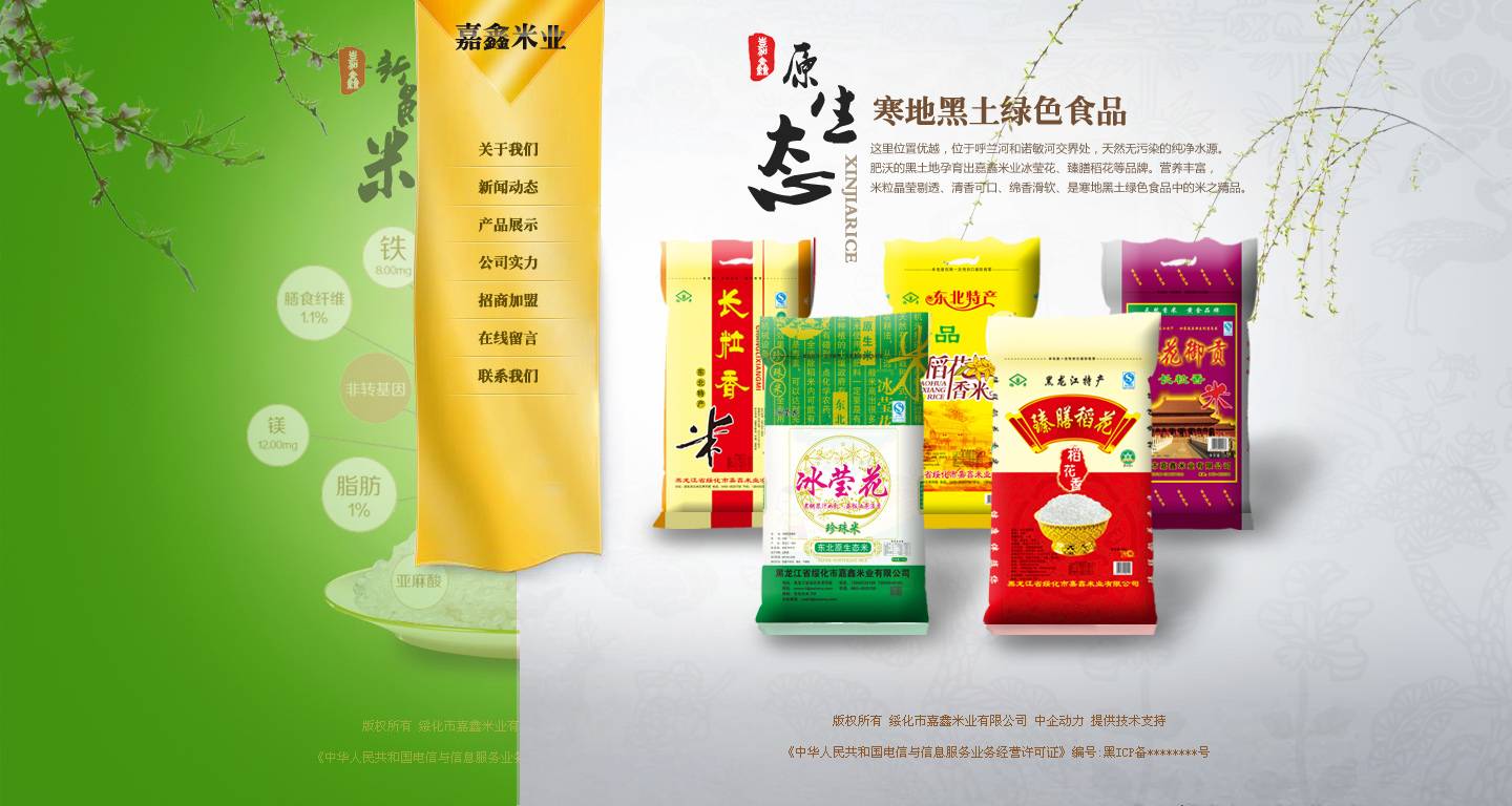 绿色食品嘉鑫米业公司网站模板psd下载_企业网站模板插图