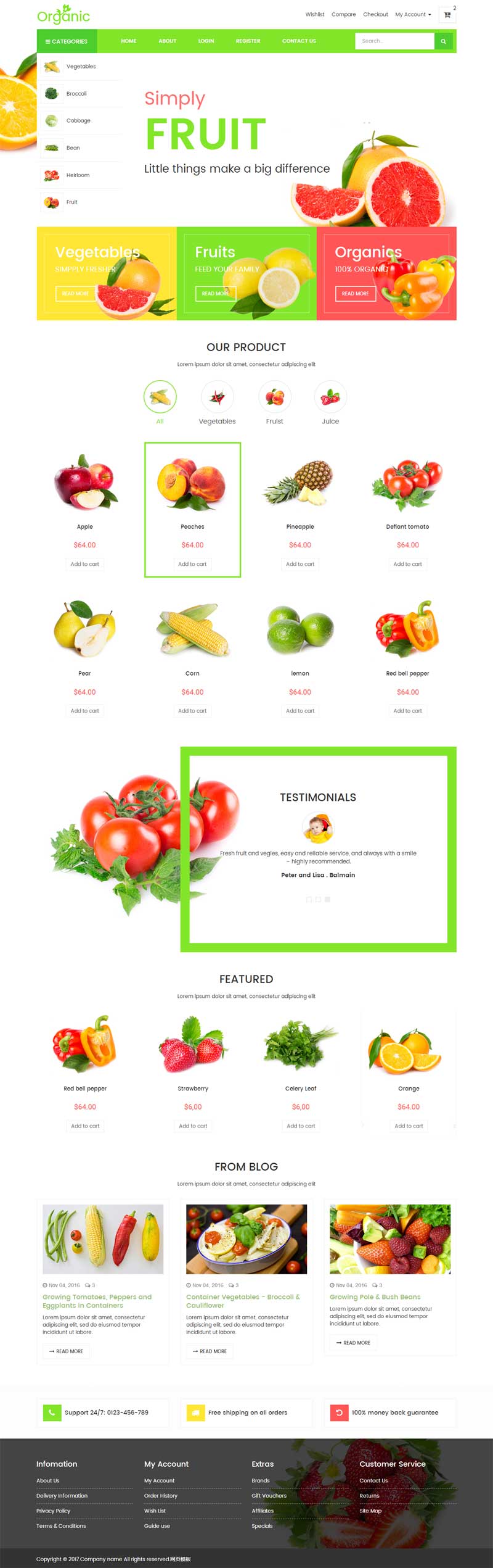 绿色简洁的蔬菜水果网上购物商城模板源码插图