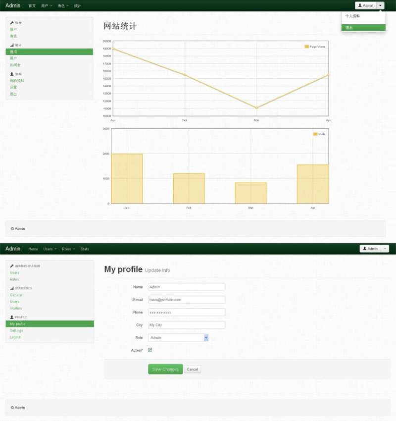 bootstrap响应式布局绿色后台模板下载_网站后台模板插图