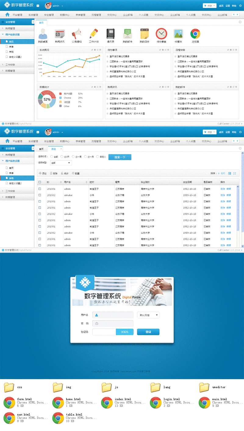 个人原创                                蓝色简洁的企业OA数字管理系统模板下载插图