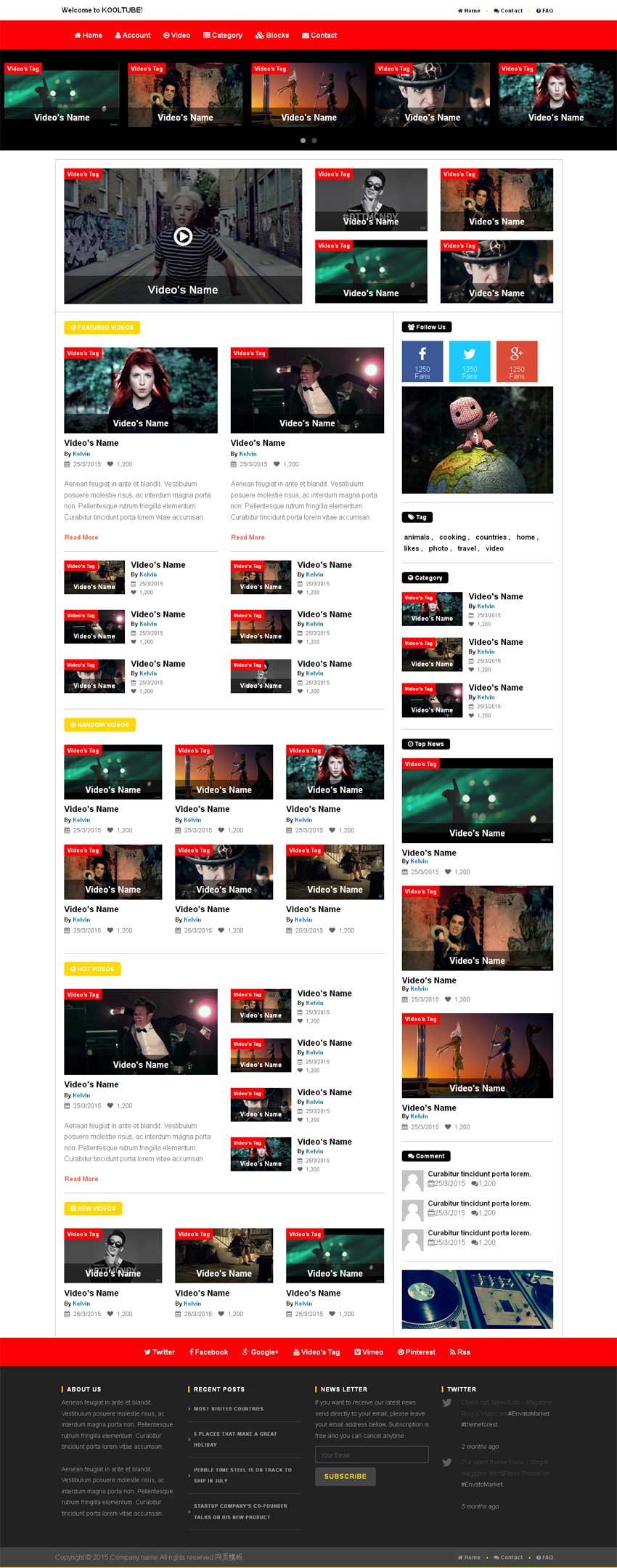 html5 css3红色国外娱乐视频网站模板源码_响应式网站模板插图