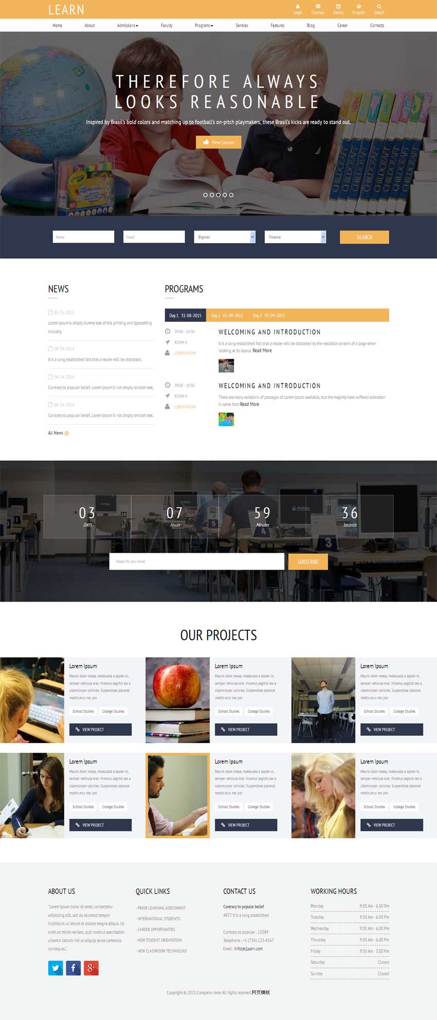 黄色bootstrap学生教育培训网站模板html整站下载_响应式网站模板插图