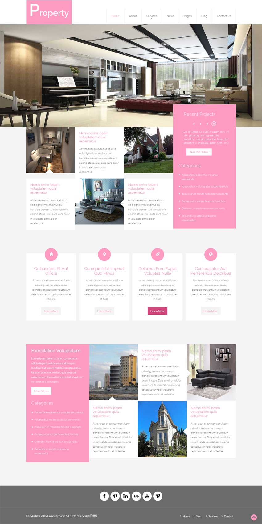 粉色创意的bootstrap响应式装饰公司网站源码_响应式网站模板插图