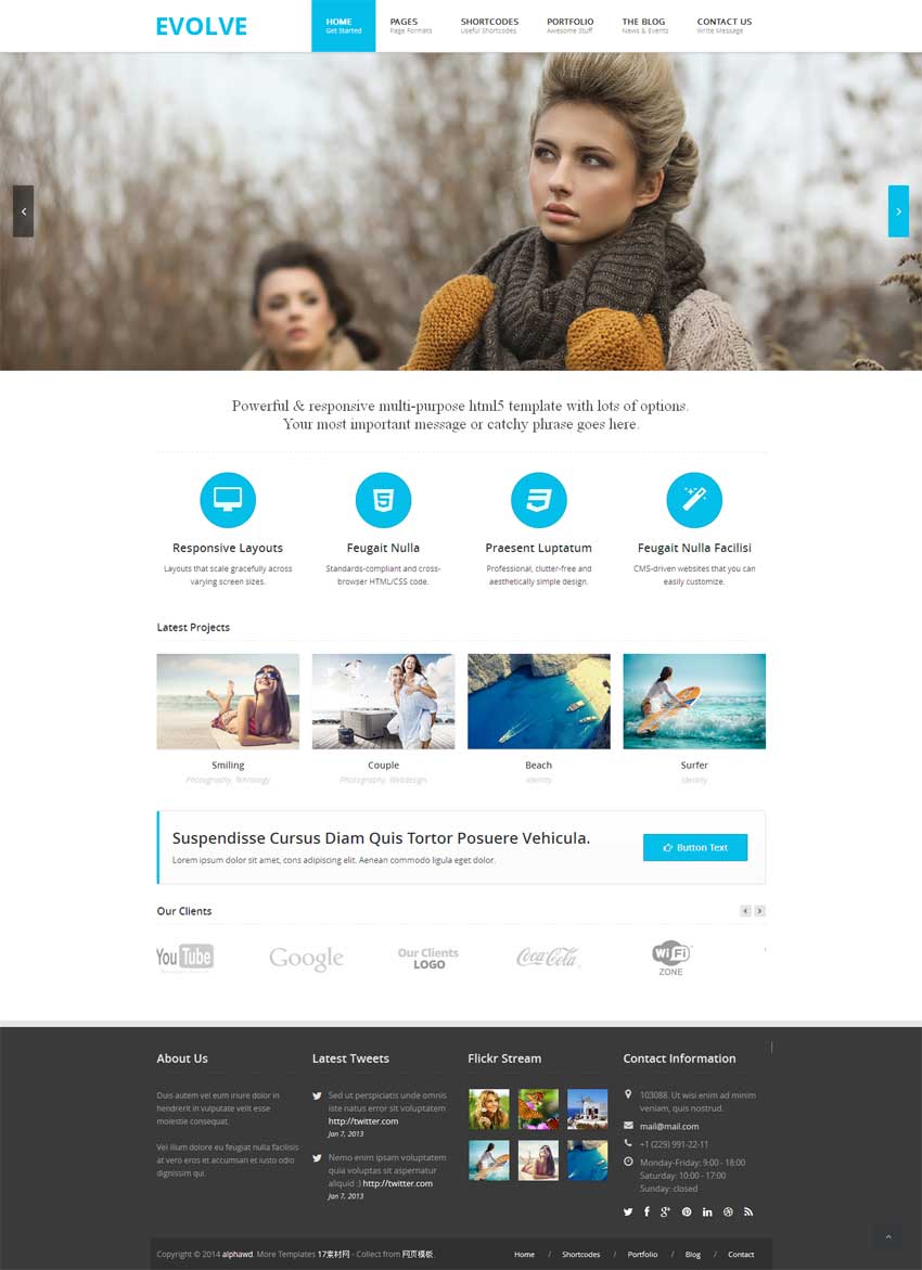 蓝色简洁的html5企业博客响应式模板_响应式网站模板插图