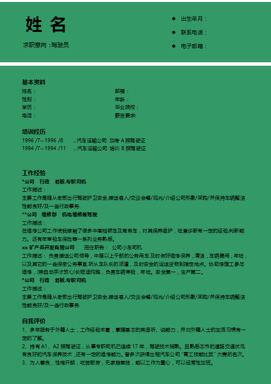 驾驶员简历模板插图