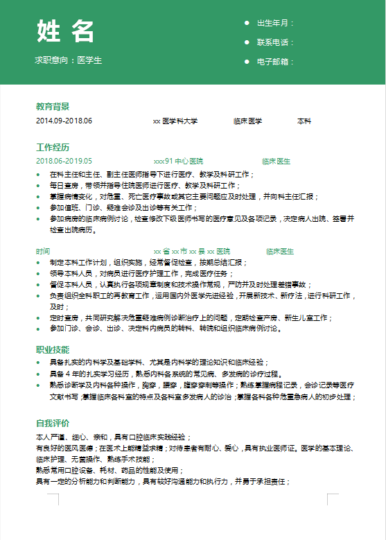 医学应届毕业生个人简历模板插图