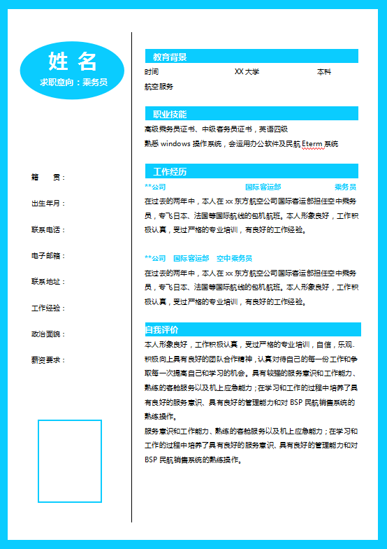 民航简历模板下载插图