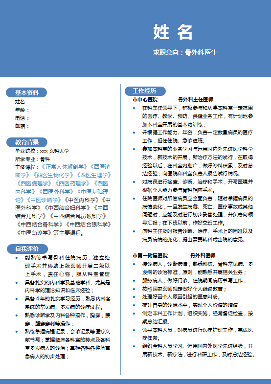 骨科医生求职简历模板插图