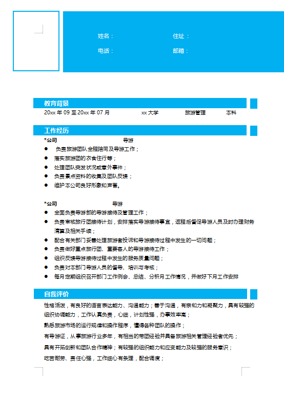 旅游顾问简历模板下载插图