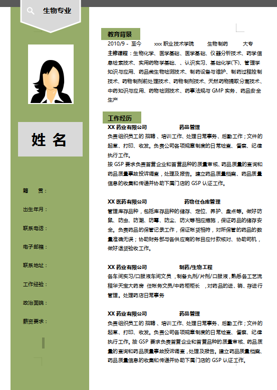 动物科学专业个人简历模板插图