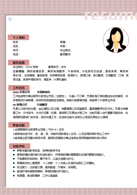 电子商务个人简历模板范文插图