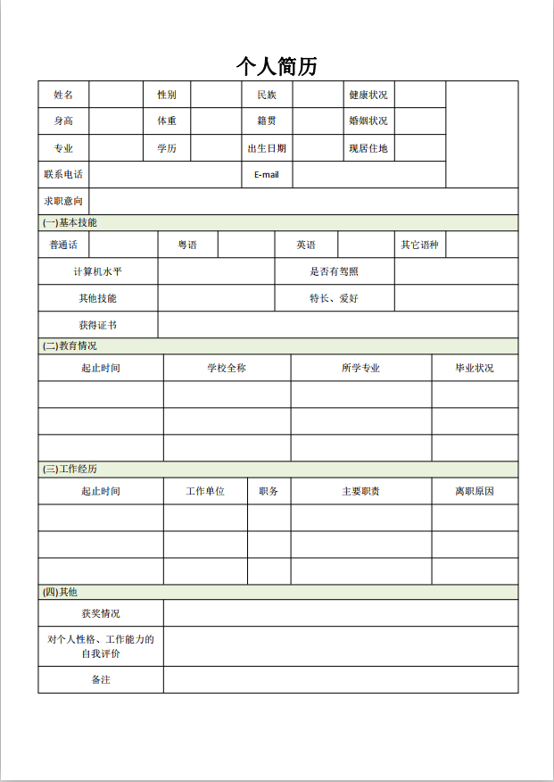 文职类求职简历表格模板插图