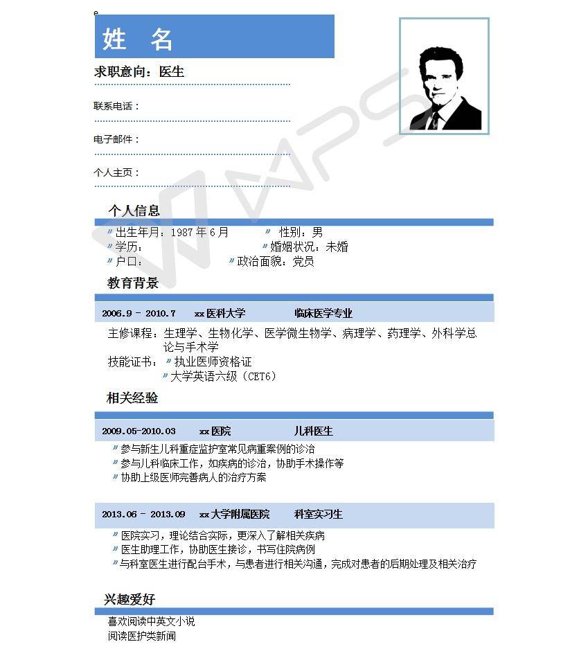 医生个人简历模板范文插图