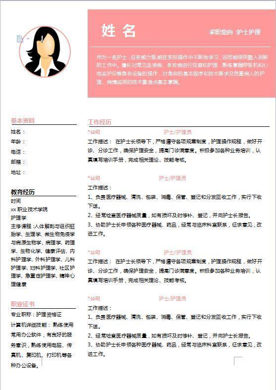 护士面试简历模板插图