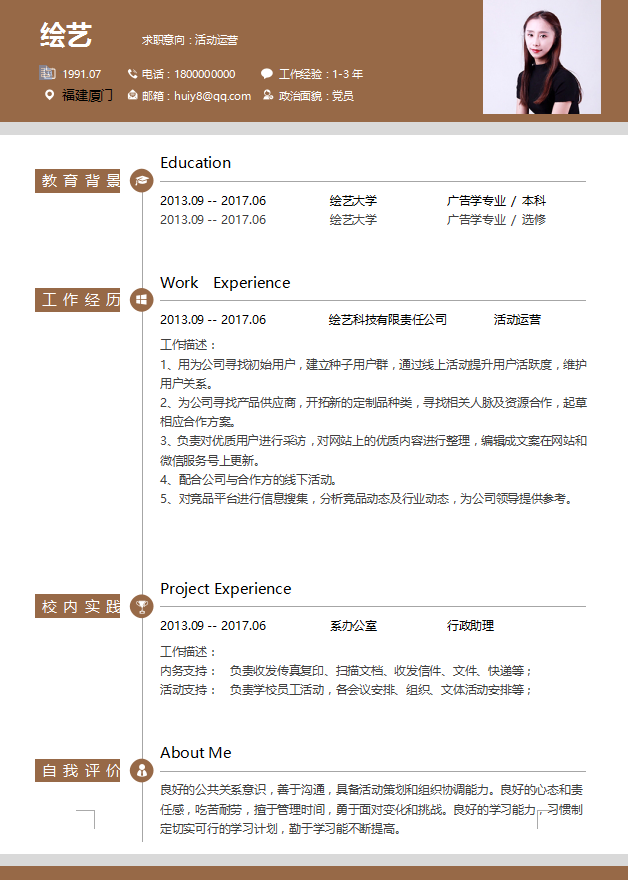 活动运营个人简历模板插图