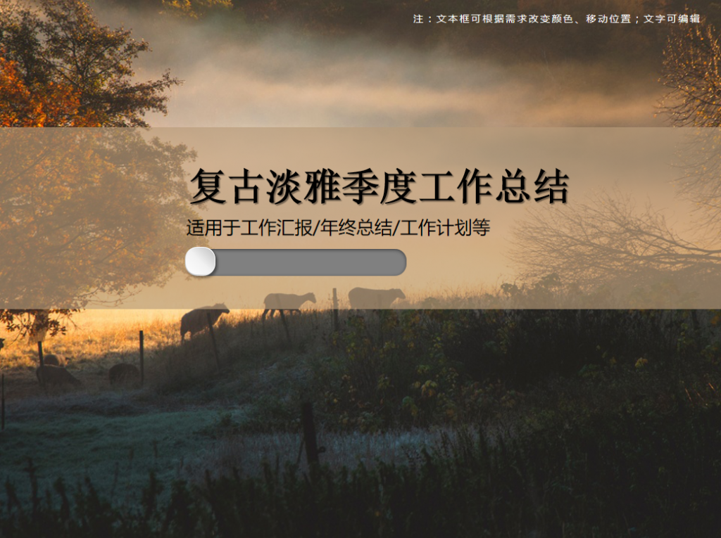 复古淡雅季度工作总结PPT模板插图