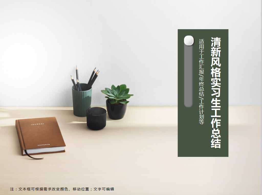 小清新实习生工作总结PPT模板插图