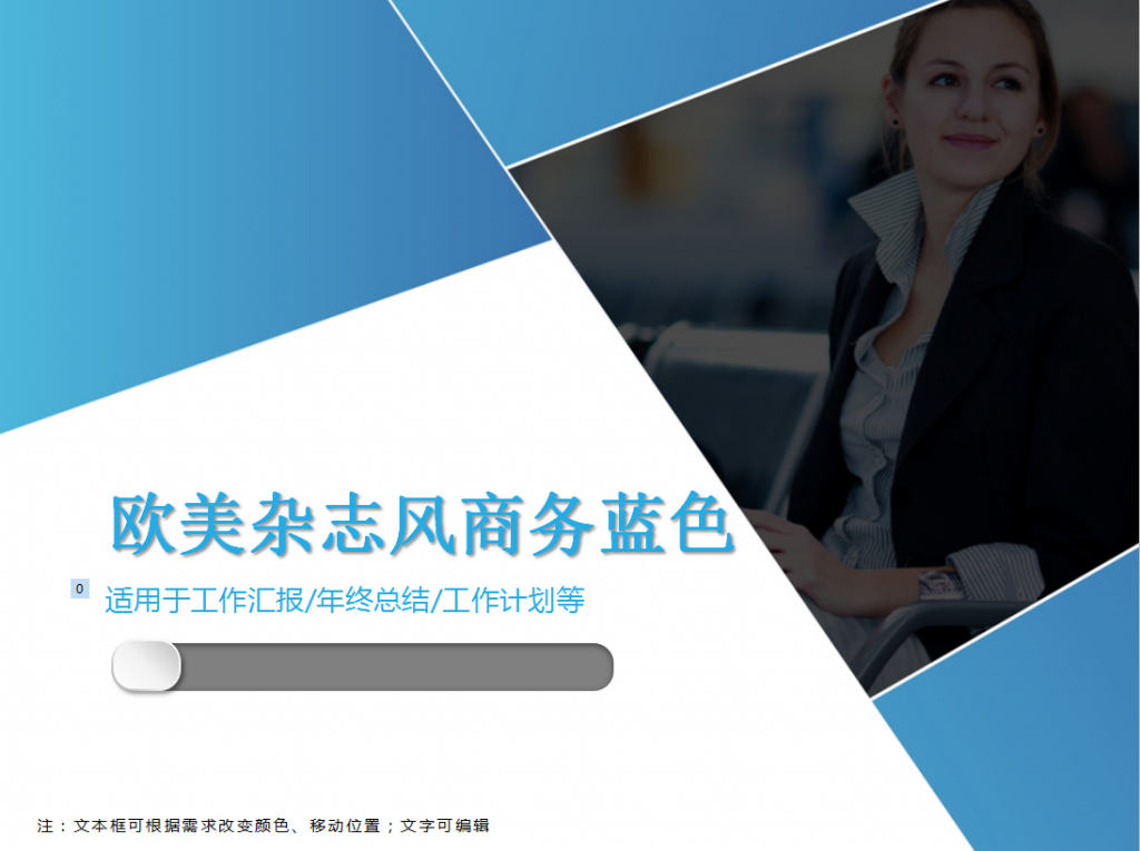欧美杂志风商务蓝色汇报PPT模板插图