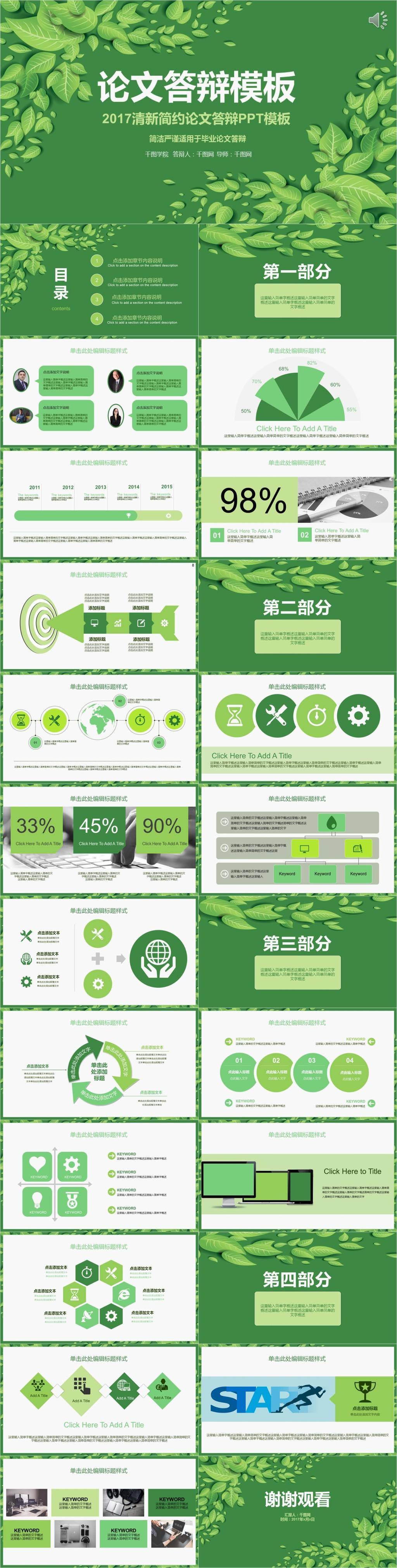 绿色清新论文答辩PPT模板插图