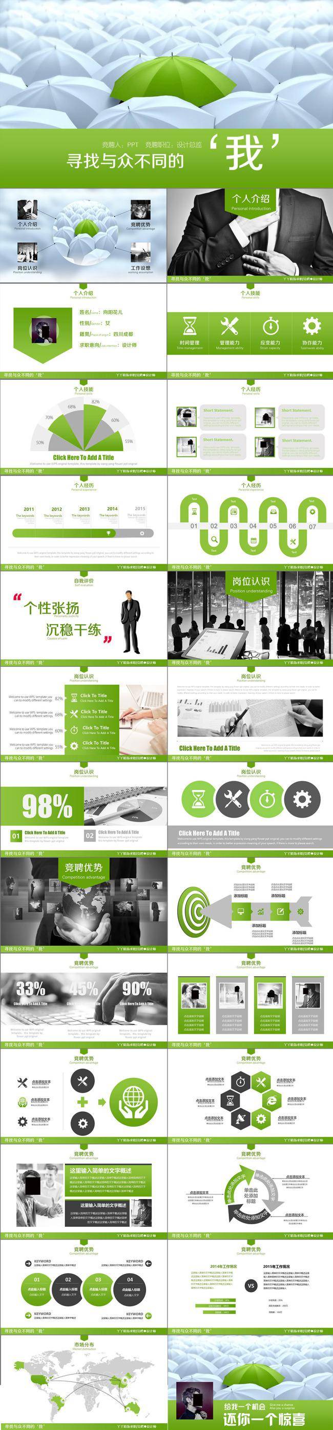 创意扁平化商务简约PPT模板插图