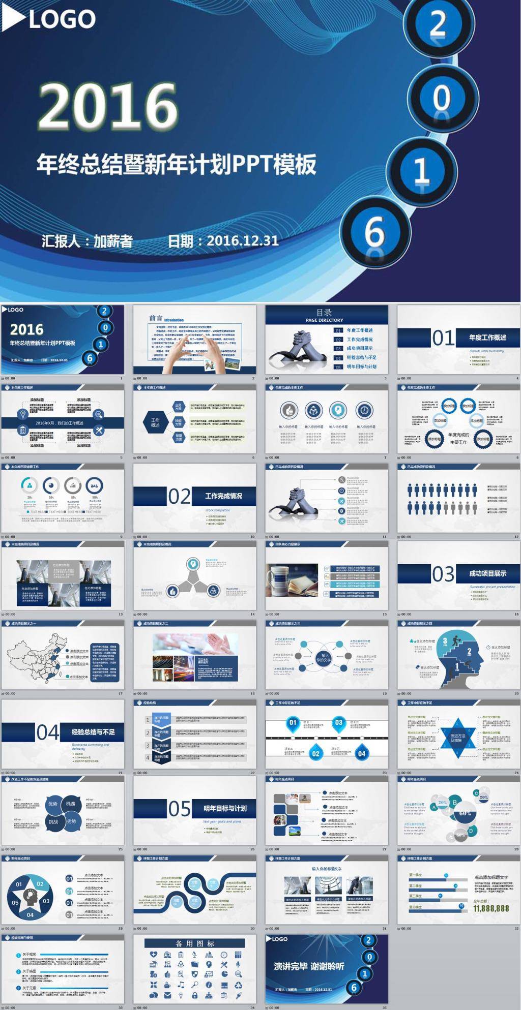 2016蓝色通用ppt模板插图