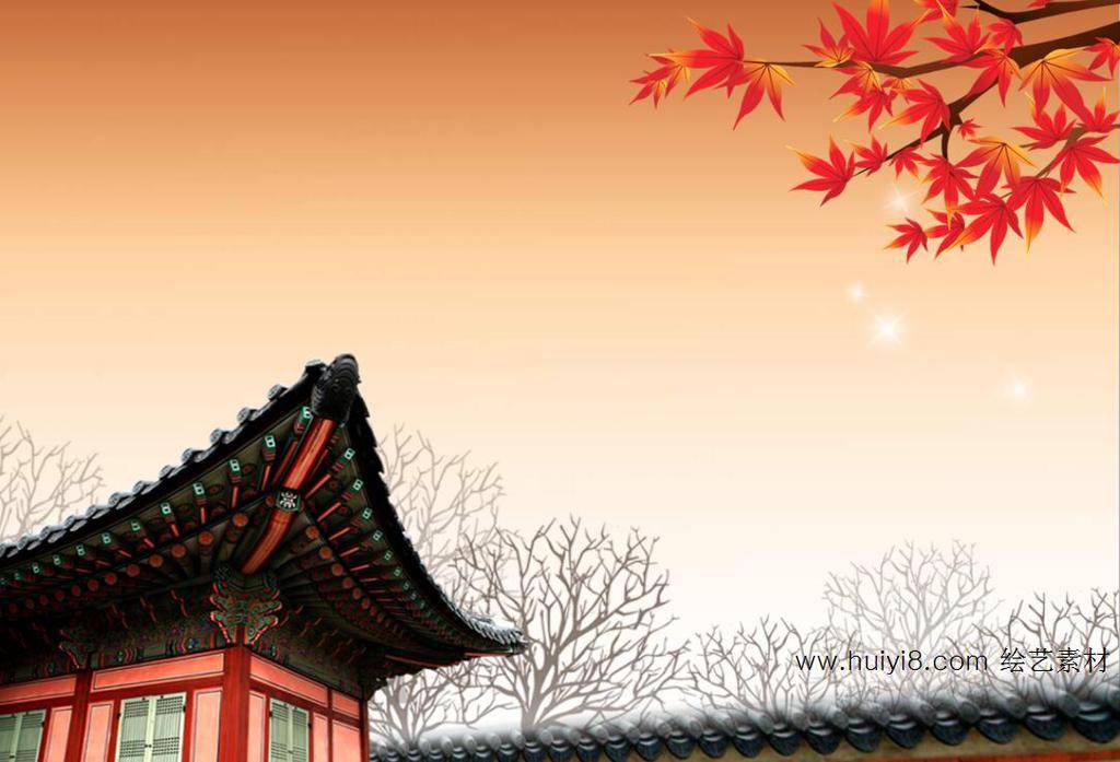秋季宫殿枫叶ppt模板插图