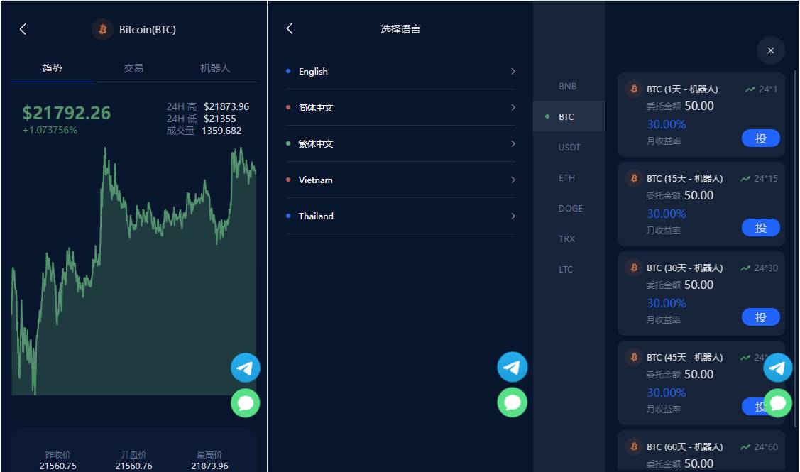 收益理财BTC虚拟币质押定期存币系统源码_五国语言加密货币机器人量化交易系统插图5