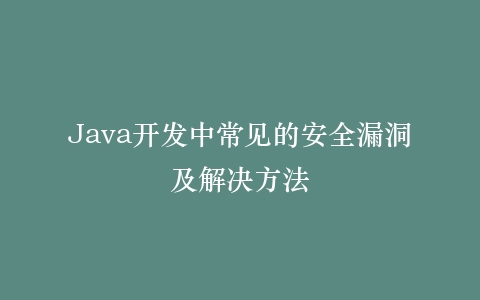 Java开发中常见的安全漏洞及解决方法