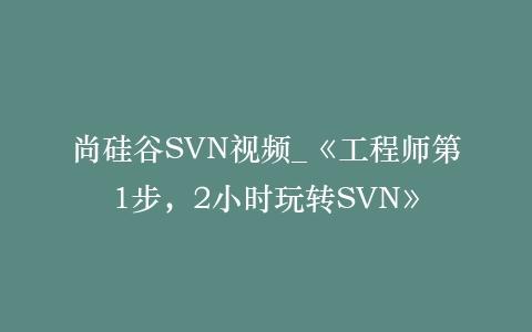 尚硅谷SVN视频_《工程师第1步,2小时玩转SVN》