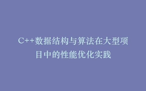 C++数据结构与算法在大型项目中的性能优化实践