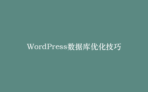 WordPress数据库优化技巧:清理冗余数据
