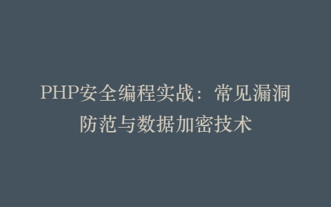 PHP安全编程实战:常见漏洞防范与数据加密技术