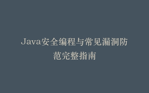Java安全编程与常见漏洞防范完整指南