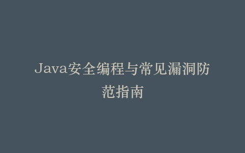 Java安全编程与常见漏洞防范指南