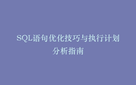 SQL语句优化技巧与执行计划分析指南