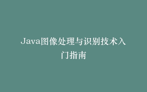 Java图像处理与识别技术入门指南