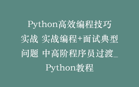 Python高效编程技巧实战 实战编程+面试典型问题 中高阶程序员过渡_Python教程插图