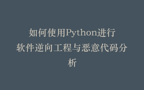 如何使用Python进行软件逆向工程与恶意代码分析插图