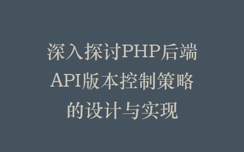 深入探讨PHP后端API版本控制策略的设计与实现插图