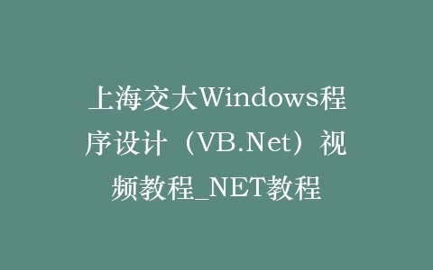 上海交大Windows程序设计（VB.Net）视频教程_NET教程插图
