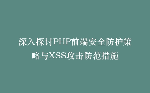 深入探讨PHP前端安全防护策略与XSS攻击防范措施插图